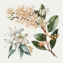 Fototapeta na wymiar Watercolor Stephanotis Flower Floral Clipart Isolated on White Background