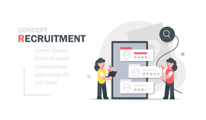 People Characters Choosing Best Candidate for Job,Recruitment Process. Human Resource Management and Hiring Concept