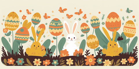 Colourful easter background or banner. Generative AI