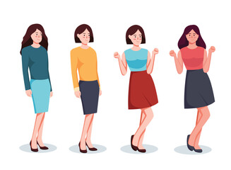 Fototapeta premium set of character woman in casual wear standing vector illustration