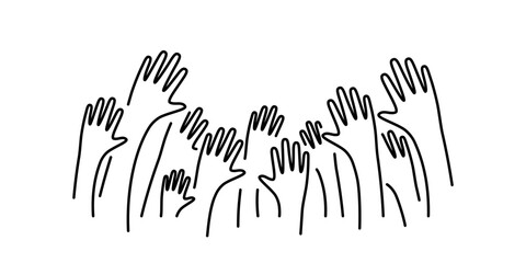 Many hands up icon over white illustration
