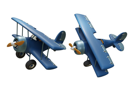 3d Rendering Double Wing Airplane Simple Icon Perspective View