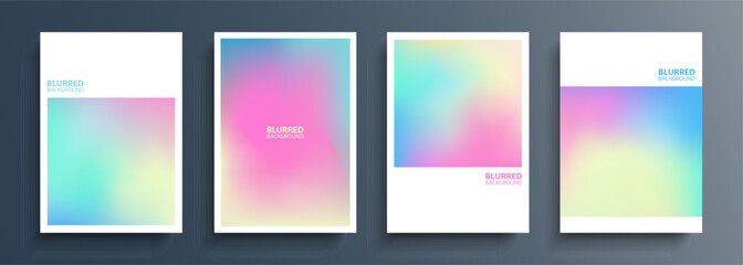 Holographic covers. Set of blurred backgrounds with light soft color gradients. Pearlescent graphic templates collection for brochures covers, posters, flyers and cards. Vector illustration.