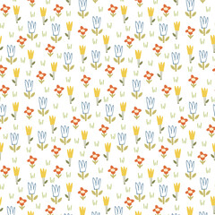 seamless vector pattern in modern floral style. Modern floral design for paper, cover, fabric, interior decor and other users. Cute design of flowers and leaves. Greenery. Perfect for textile, fabric