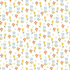 seamless vector pattern in modern floral style. Modern floral design for paper, cover, fabric, interior decor and other users. Cute design of flowers and leaves. Greenery. Perfect for textile, fabric