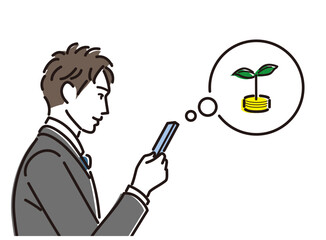 スマホで資産運用のチェックをする男性　横顔