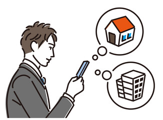 スマホで家を探すビジネスマン　横顔