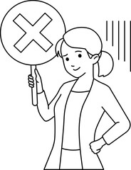 Female Entrepreneur holding a Wrong Mark Sign and Feeling Disappointed Business