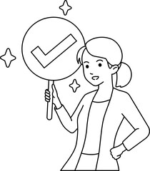 Female Entrepreneur holding a Check Mark Sign and Feeling Happy Business