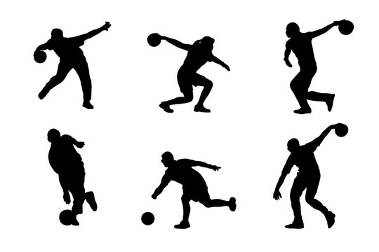 Set of silhouettes of professional bowling players vector design