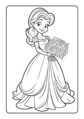 Coloring book page for girl children with cute queen princes unicorn mermaid vector illustration fantasy theme