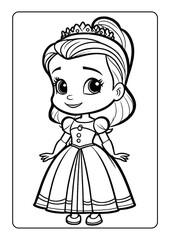 Coloring book page for girl children with cute queen princes unicorn mermaid vector illustration fantasy theme