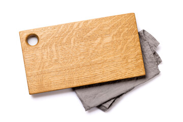 Wooden cutting board and kitchen towel
