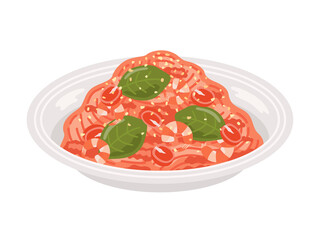 皿に盛り付けられた、トマトソースパスタのイラスト