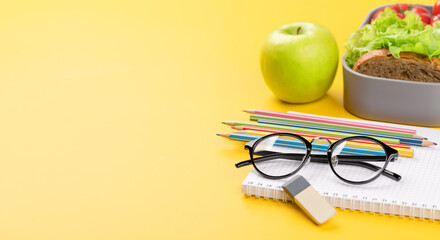 School supplies, stationery, and lunch box