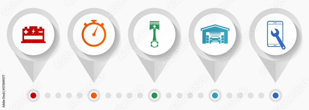 Poster workshop vector icons, car service flat design web pointers collection, business concept infographic
