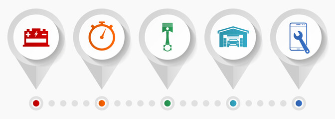 Workshop vector icons, car service flat design web pointers collection, business concept infographic template