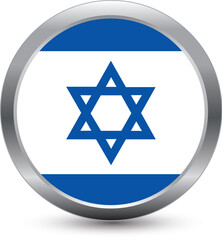 Button with flag of Israel. Israel icon silver glossy. Vector