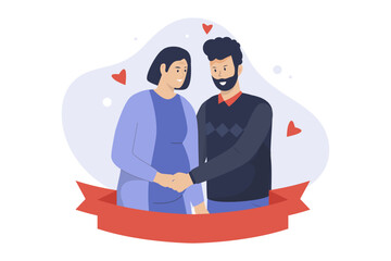 Flat illustration of husband touching the belly of his pregnant wife. Illustration for websites, landing pages, mobile apps, posters and banners. Trendy flat vector illustration