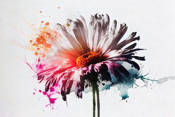 Fototapeta na wymiar Abstract double exposure watercolor daisy flower. Digital illustration. Generative Ai