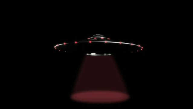 Animation UFO and Alien with red light on black background.