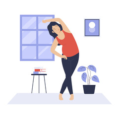 Fototapeta premium Flat design of pregnant woman practicing yoga at home. Illustration for websites, landing pages, mobile apps, posters and banners. Trendy flat vector illustration