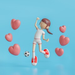 Soccer Cartoon Character Girl Poses 3d rendering