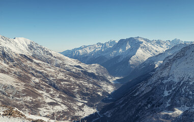 View of the mountain snow-capped mountain peaks