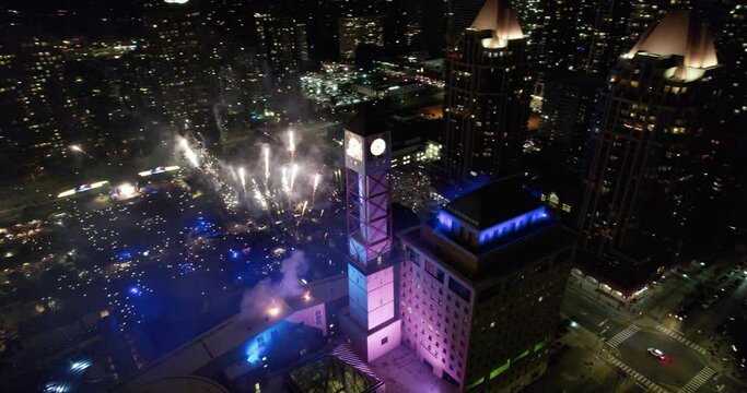 Side View of Incredible Fireworks Downtown Mississauga Celebration Square