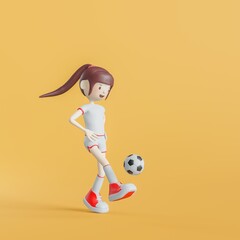 Soccer Cartoon Character Girl Poses 3d rendering