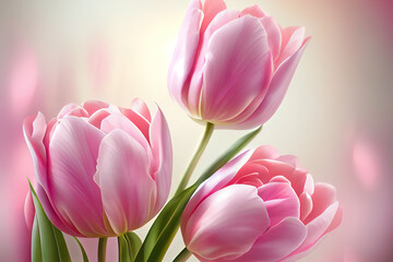 pink tulip flowers frame isolated on white background. Generative Ai