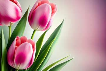 pink tulip flowers frame isolated on white background. Generative Ai