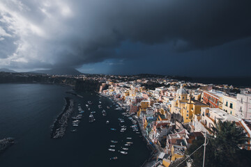 Fototapeta premium Beautiful fishing village, Marina Corricella on Procida Island, Bay of Naples, Italy.
