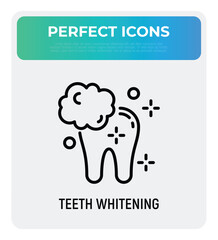 Teeth whitening thin line icon. Clean shine teeth. Dental treatment. Vector illustration.