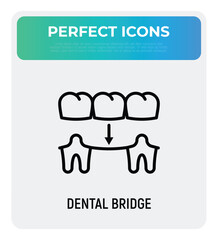Dental bridge thin line icon. Dentistry, prosthesis. Tooth restoration. Vector illustration.