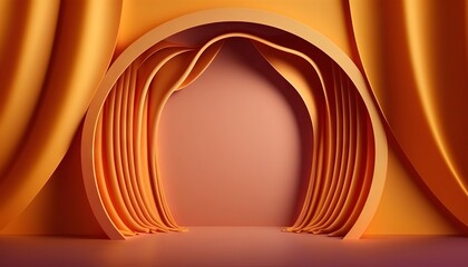 orange soft pastel Curtain Stage Award Background. Trophy on orange Carpet pastel Background. Generative ai