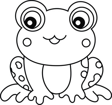Cute frog cartoon. Black and white lines. Coloring page for kids. Activity Book.