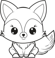 Cute Fox cartoon. Black and white lines. Coloring page for kids. Activity Book.