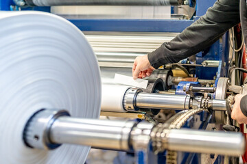 plastic roll in a factory for the production of plastic products