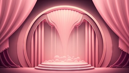 Pink soft pastel Curtain Stage Award Background. Trophy on Pink Carpet pastel Background. Generative ai