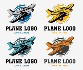 Creative vector illustration aircraft. Drawing airplane logo in four color mode. Aeroplane emblem. Air transport sign.