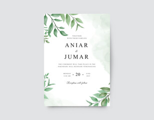 Elegant template wedding card with green foliage