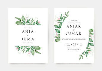 Green plants set for beautiful wedding invitation template