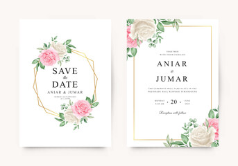 Wedding invitation template with beautiful watercolor roses