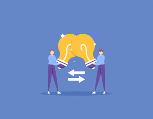 brainstorming. mutually sharing opinions and advice. combine the ideas. collaborate or cooperate to get a solution. partner or team. illustration concept design. design element