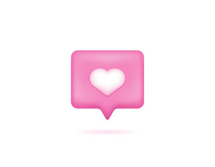 symbol of message or comment and love or heart. 3d social media notification love like heart icon. like comment. 3d and realistic concept design. design element - obrazy, fototapety, plakaty