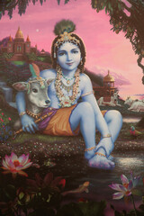 Painting depicting Hindu god Krishna as a child. India.
