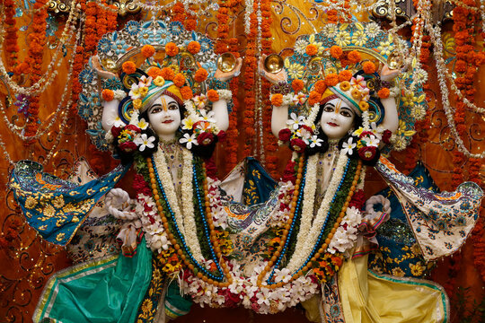 Gaura Nitai murthis in Krishna-Balaram temple, Vrindavan. India.