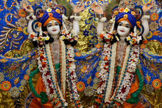 Gaura Nitai murthis in Krishna-Balaram temple, Vrindavan. India.