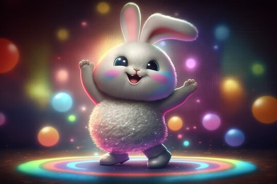Cute bunny disco dancing. Generative Ai